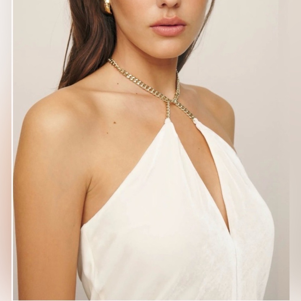 Reformation Violette Velvet Halter Top Fior Di Latte Ivory Silk Blend NWT Size M - Picture 3 of 7